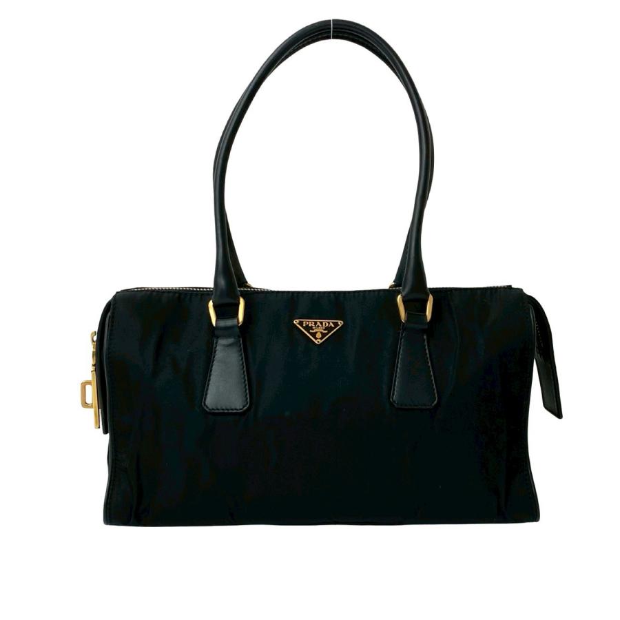 【特大サイズ】 PRADA プラダ ボストンバッグ 三角ロゴ プレート ナイロン PRADA プラダ ボストンバッグ ブラック 三角ロゴ ナイロン レザー ✨美