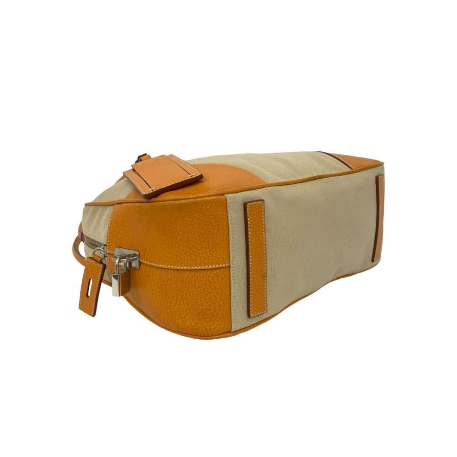 極 美品 PRADA プラダ 三角ロゴ 金具 キャンバス レザー 本革 トートバッグ セミ ショルダーバッグ ミニ ボストンバッグ ベージュ 2148aの画像