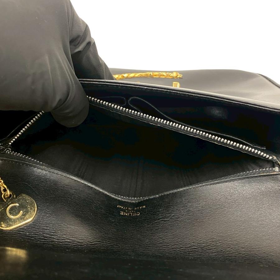極 美品 CELINE セリーヌ ヴィンテージ リボン モチーフ 金具 カーフ レザー ショルダーバッグ ポシェット サコッシュ ブラック 2160aの画像