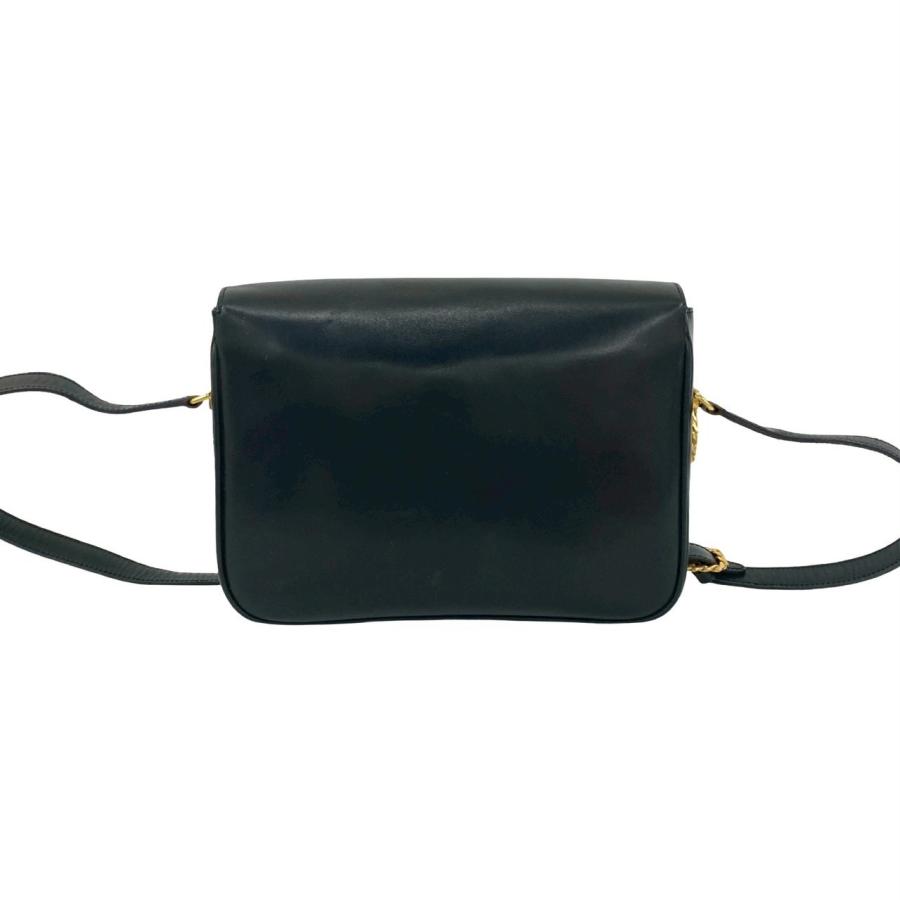 極 美品 CELINE セリーヌ ヴィンテージ リボン モチーフ 金具 カーフ レザー ショルダーバッグ ポシェット サコッシュ ブラック 2160aの画像