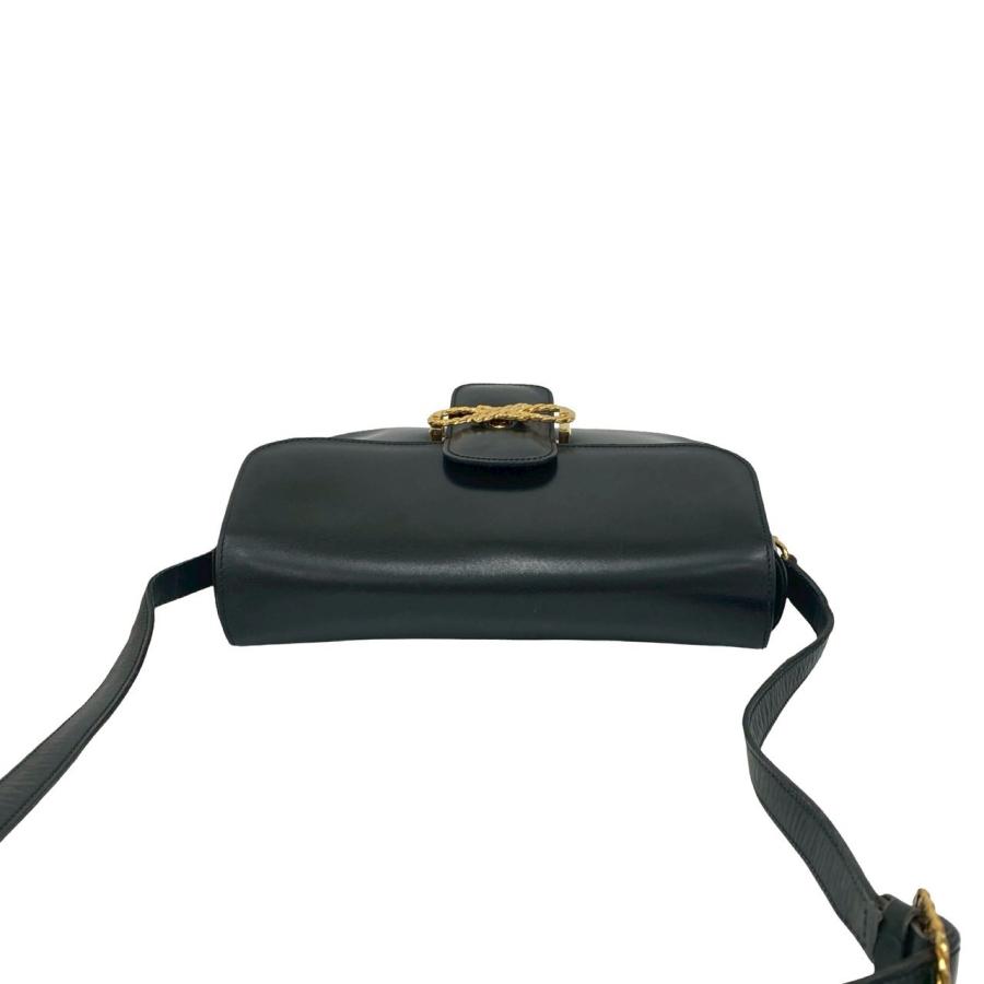 極 美品 CELINE セリーヌ ヴィンテージ リボン モチーフ 金具 カーフ レザー ショルダーバッグ ポシェット サコッシュ ブラック 2160aの画像
