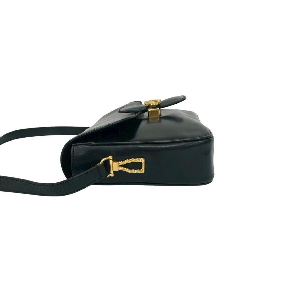 極 美品 CELINE セリーヌ ヴィンテージ リボン モチーフ 金具 カーフ レザー ショルダーバッグ ポシェット サコッシュ ブラック 2160aの画像