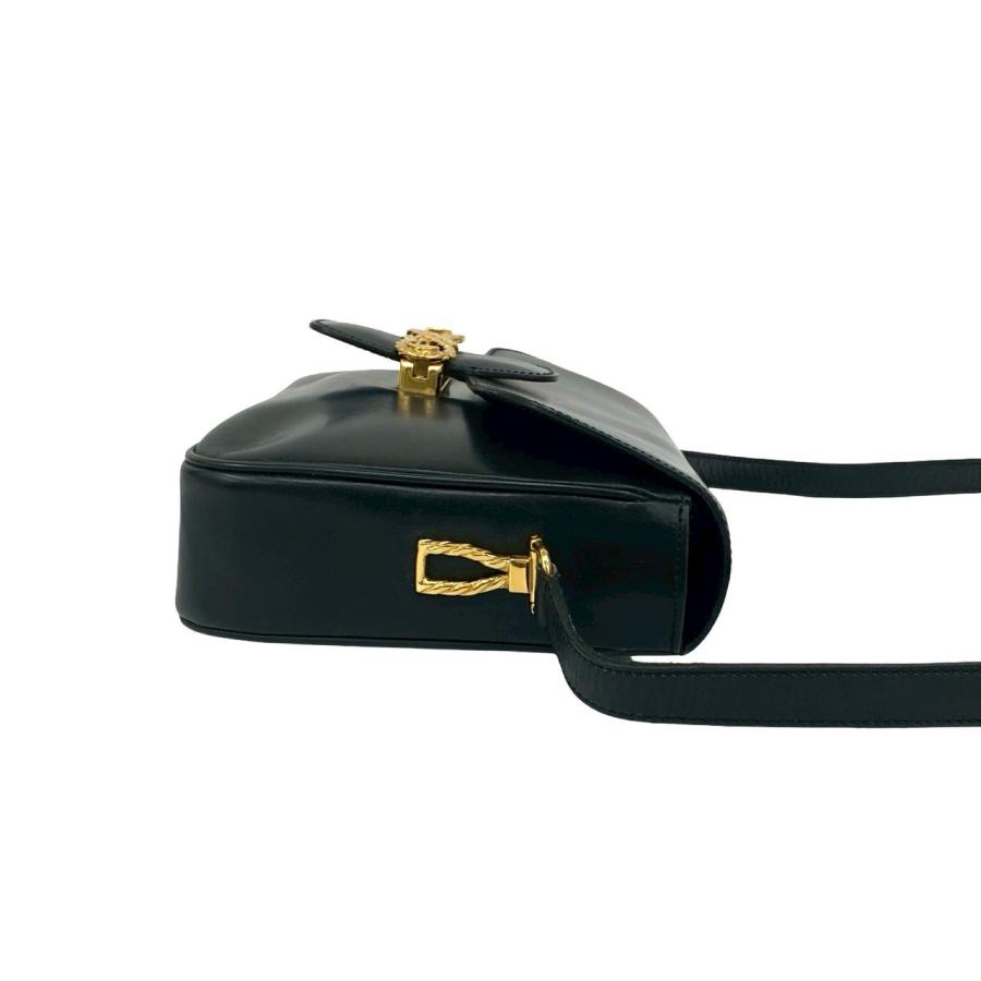 極 美品 CELINE セリーヌ ヴィンテージ リボン モチーフ 金具 カーフ レザー ショルダーバッグ ポシェット サコッシュ ブラック 2160aの画像