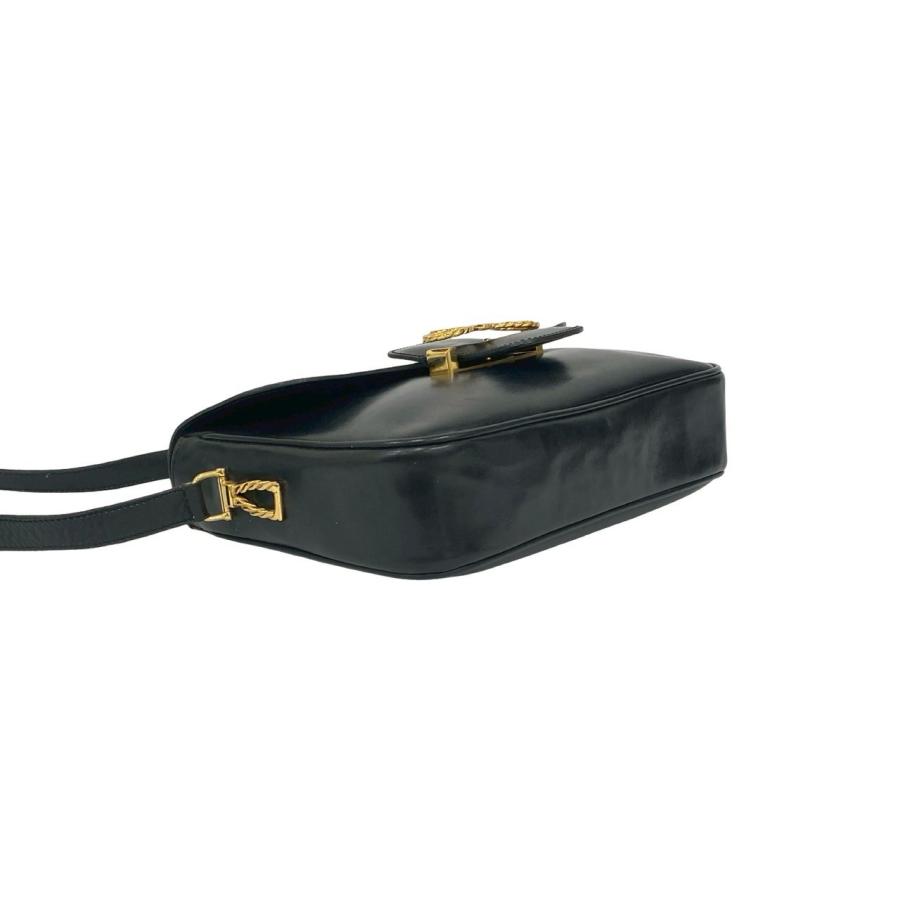 極 美品 CELINE セリーヌ ヴィンテージ リボン モチーフ 金具 カーフ レザー ショルダーバッグ ポシェット サコッシュ ブラック 2160aの画像