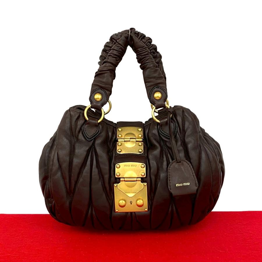 MiuMiuミュウミュウマテラッセミニボストンバッグ 2WAYブラック ゴールド miu miu（ミュウミュウ） 極 美品 マテラッセ ロゴ 金具 ナッパ レザー