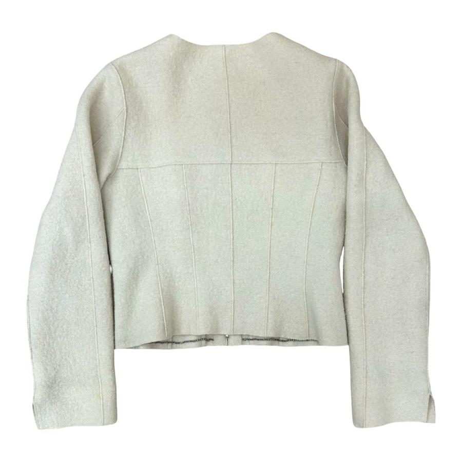 極 美品 希少品 09A CHANEL シャネル ウール ノーカラージャケット ブルゾン アウター サイズ40 アイボリー 1685dの画像