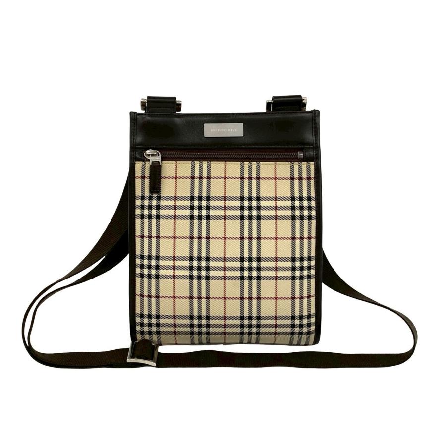 極 美品 BURBERRY バーバリー ノバチェック 柄 ロゴ プレート 金具 キャンバス レザー 本革 ミニ ショルダーバッグ ブラウン 5500aの画像