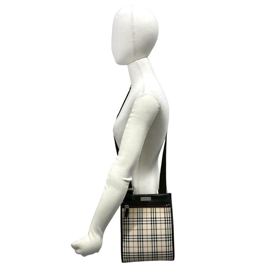 極 美品 BURBERRY バーバリー ノバチェック 柄 ロゴ プレート 金具 キャンバス レザー 本革 ミニ ショルダーバッグ ブラウン 5500aの画像