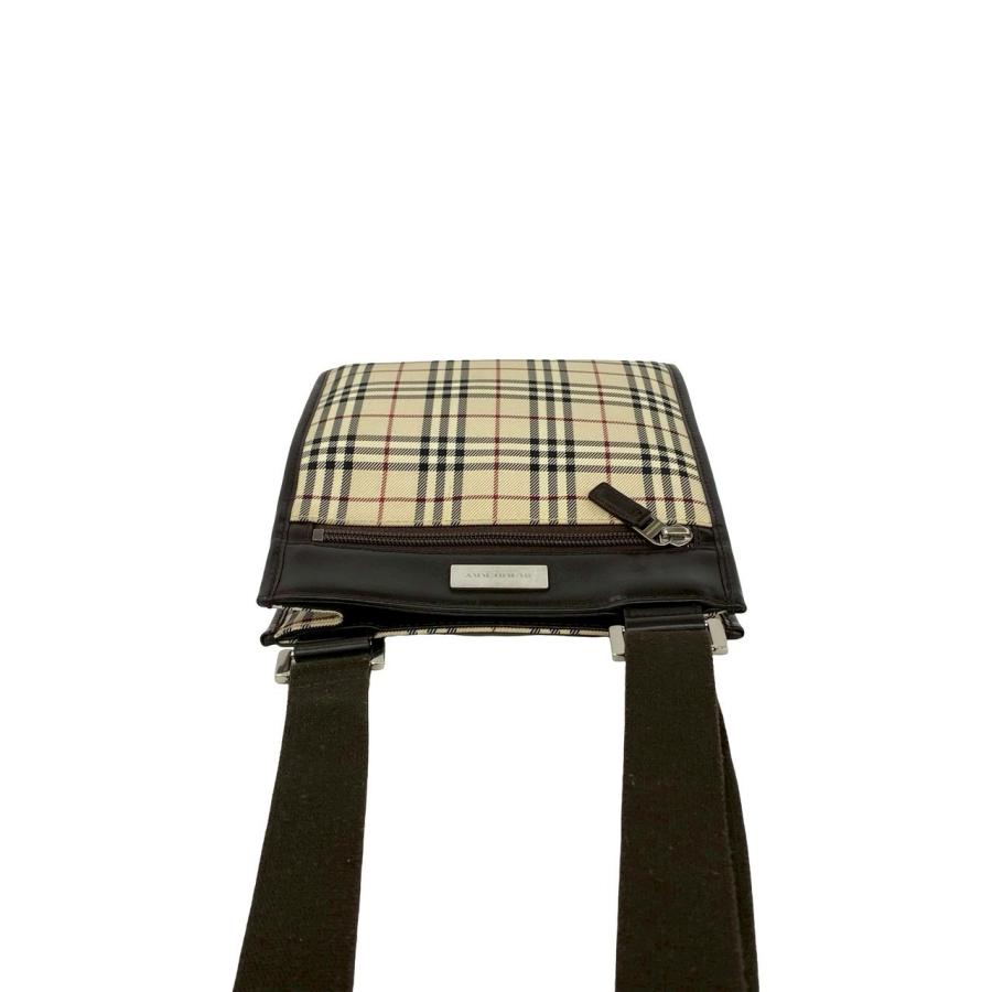 極 美品 BURBERRY バーバリー ノバチェック 柄 ロゴ プレート 金具 キャンバス レザー 本革 ミニ ショルダーバッグ ブラウン 5500aの画像