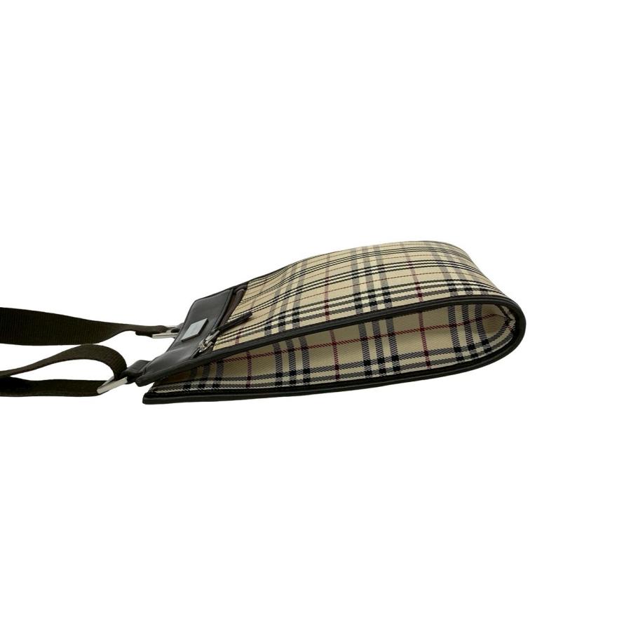 極 美品 BURBERRY バーバリー ノバチェック 柄 ロゴ プレート 金具 キャンバス レザー 本革 ミニ ショルダーバッグ ブラウン 5500aの画像