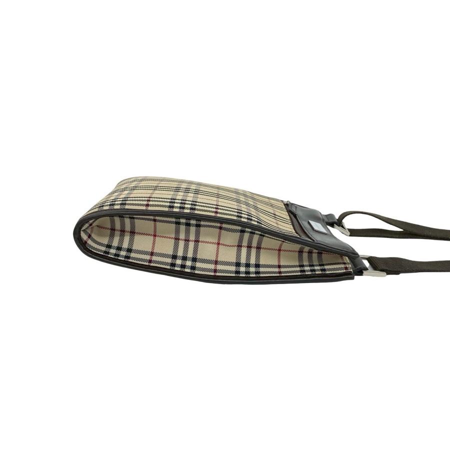 極 美品 BURBERRY バーバリー ノバチェック 柄 ロゴ プレート 金具 キャンバス レザー 本革 ミニ ショルダーバッグ ブラウン 5500aの画像