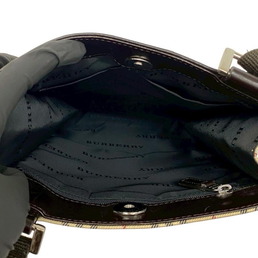 極 美品 BURBERRY バーバリー ノバチェック 柄 ロゴ プレート 金具 キャンバス レザー 本革 ミニ ショルダーバッグ ブラウン 5500aの画像