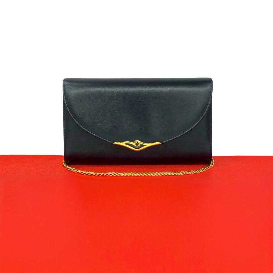 ほぼ未使用 CARTIER カルティエ ヴィンテージ サファイアライン レザー 本革 チェーン ミニ ショルダーバッグ ポシェット ネイビー 5513c Cartier（カルティエ） ほぼ未使用 ヴィンテージ サファイアライン