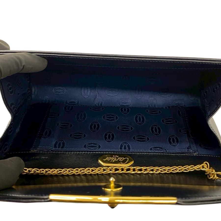 ほぼ未使用 CARTIER カルティエ ヴィンテージ サファイアライン レザー 本革 チェーン ミニ ショルダーバッグ ポシェット ネイビー 5513c Cartier（カルティエ） ほぼ未使用 ヴィンテージ サファイアライン