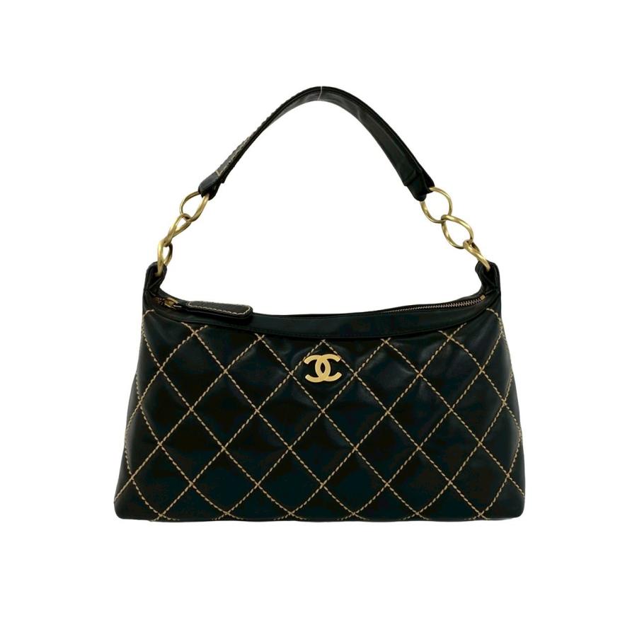 CHANEL ブラック レザー ヴィンテージ CHANEL（シャネル） 極 美品 袋付き シール有 8番台 ヴィンテージ