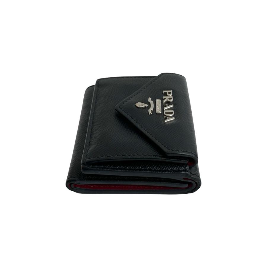 PRADA 極 美品 希少品 プラダ ロゴ 金具 サフィアーノ レザー 本革 三  