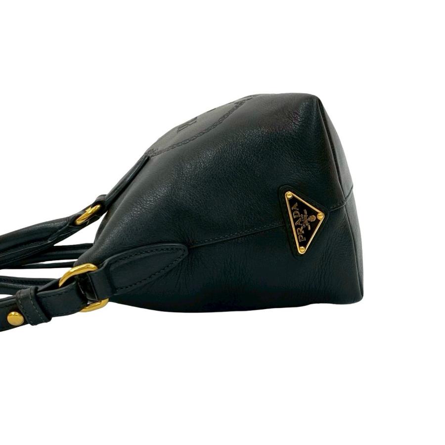 PRADA（プラダ） 極 美品 袋付 型押し 三角ロゴ 金具 レザー 本革 2way