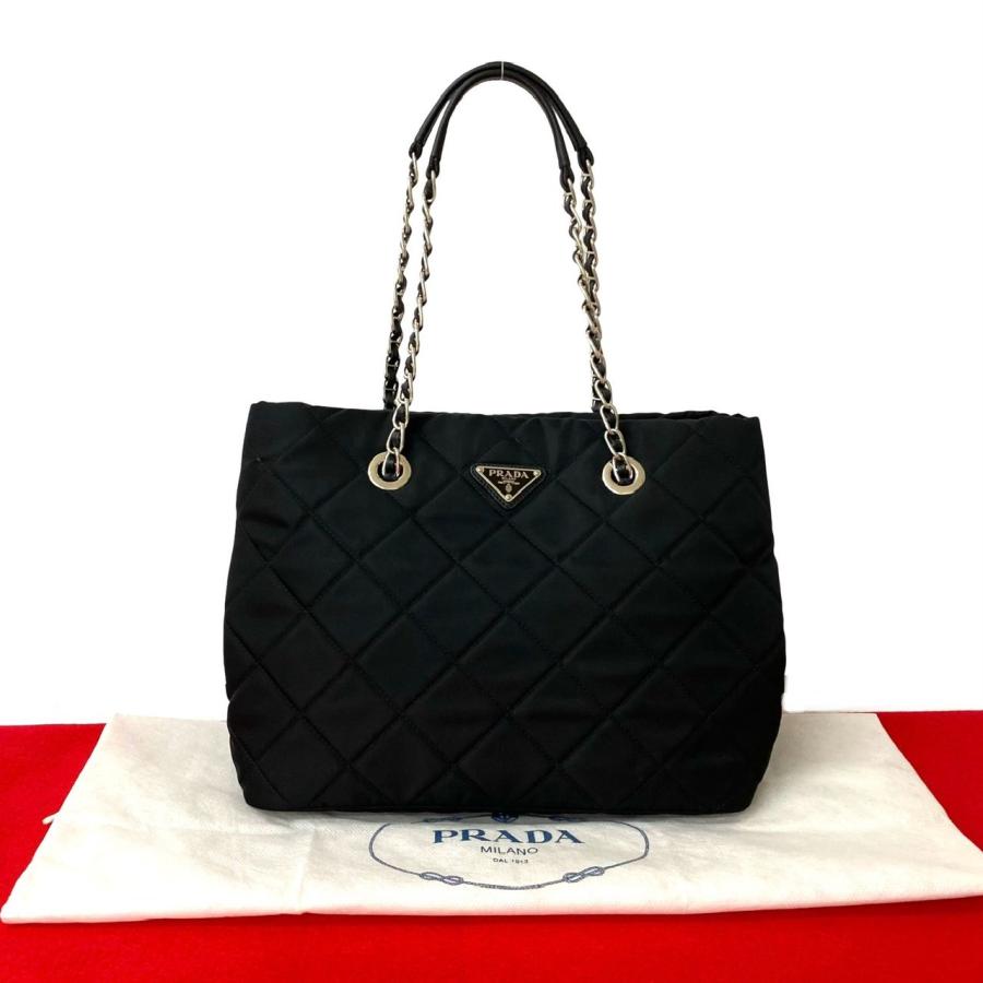 PRADA ほぼ未使用 袋付 プラダ 三角ロゴ 金具 キルティング ナイロン 