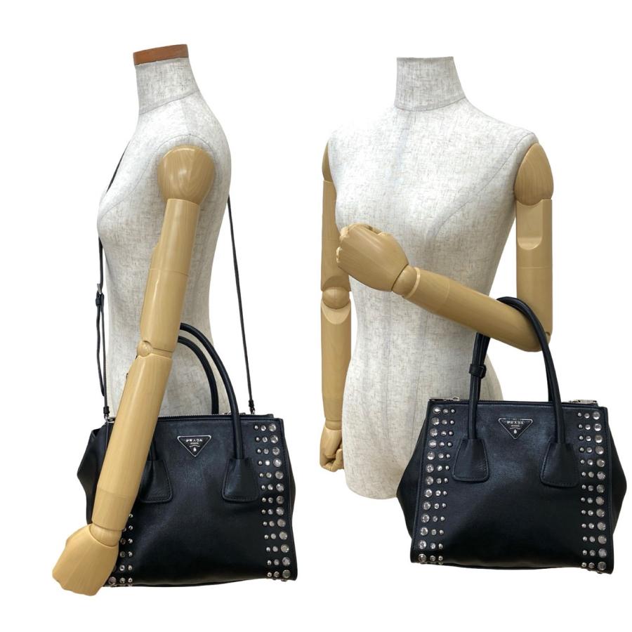 PRADA 極 美品 プラダ 三角ロゴ 金具 ビジュー レザー 本革 2way