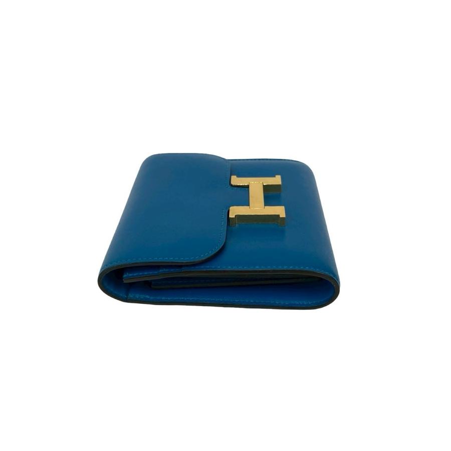 極 美品 箱 袋付き A 刻印 HERMES エルメス コンスタンス コンパクト カーフ レザー 本革 二つ折り財布 ミニ ウォレット ブルー 28793 HERMES（エルメス） 極 美品 箱 袋付き A 刻印 コンスタンス