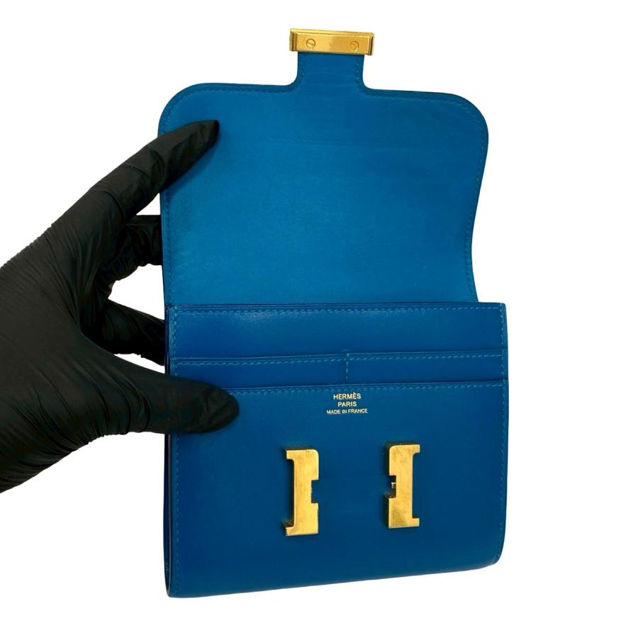 極 美品 箱 袋付き A 刻印 HERMES エルメス コンスタンス コンパクト カーフ レザー 本革 二つ折り財布 ミニ ウォレット ブルー 28793 HERMES（エルメス） 極 美品 箱 袋付き A 刻印 コンスタンス