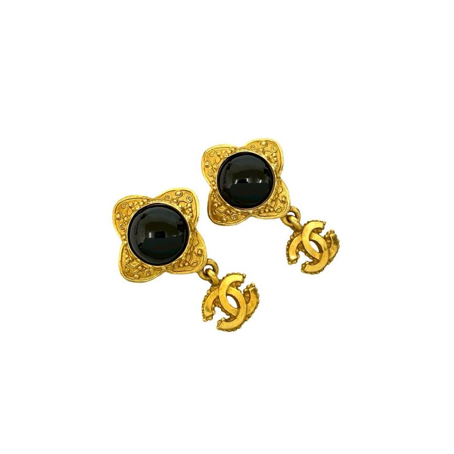 極 美品 96A CHANEL シャネル ヴィンテージ ココマーク GP イヤリング イヤーカフ アクセサリー ゴールド ブラック 87951の画像