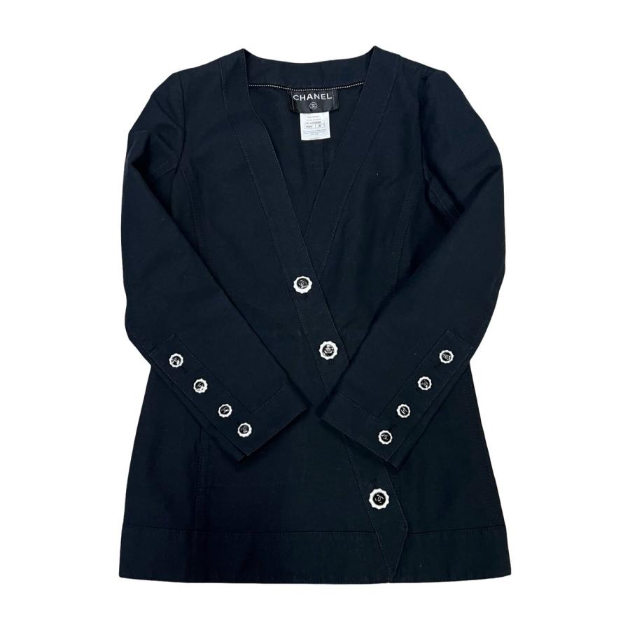 極美品　CHANELシャネル チェーン　ココマークボタン ノーカラー　ジャケット CHANEL（シャネル） 極 美品 希少品 ココマーク ボタン コットン