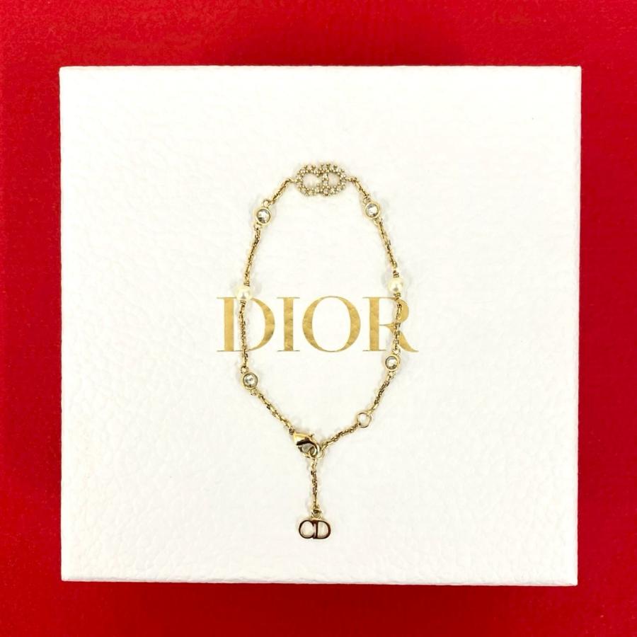 美品 Dior ブレスレット ロゴ ゴールド パール ディオール アクセサリー 極 美品 箱 袋付 Christian Dior クリスチャンディオール CD ロゴ GP