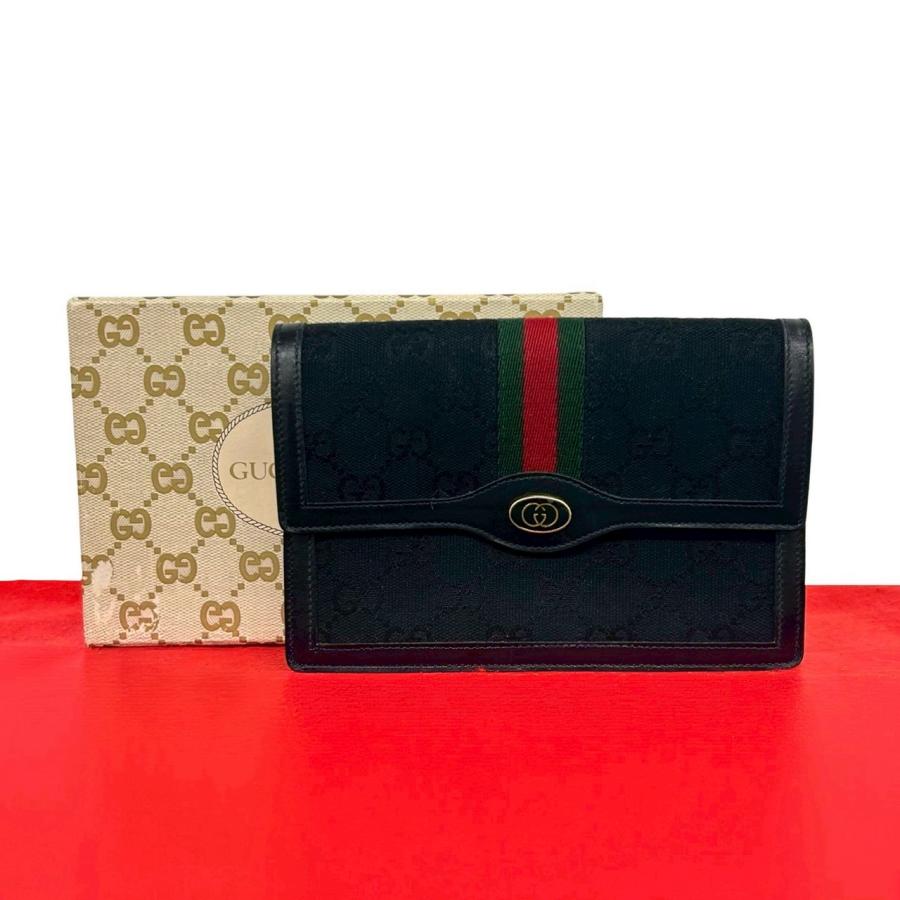 美品 OLD GUCCI オールドグッチ GG レザー ゴールド金具 ポーチ GUCCI（グッチ） 未使用保管品 箱付き オールドグッチ ヴィンテージ GG