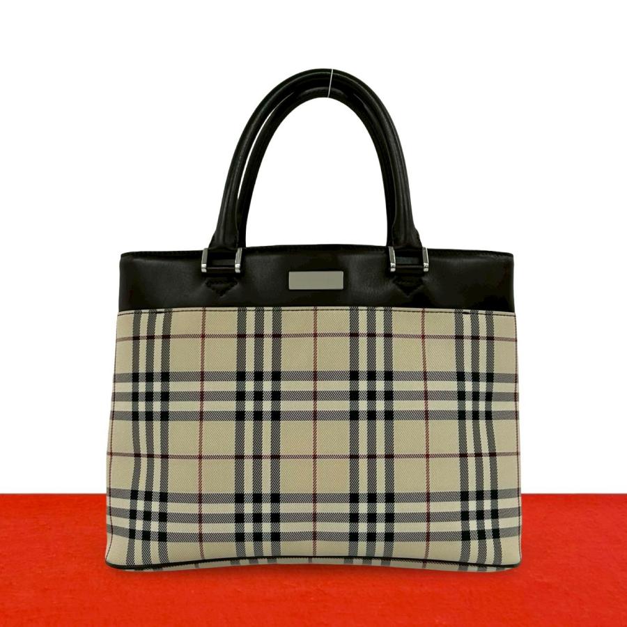 美品☆ Burberry ノバチェック　ハンドバッグ　キャンバス　レザー BURBERRY（バーバリー） 極 美品 ノバチェック 柄 ロゴ プレート 金具