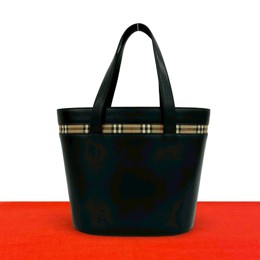 BURBERRY　バケツ型バッグ BURBERRY（バーバリー） 極 美品 ノバチェック ロゴ 刻印 レザー 本革