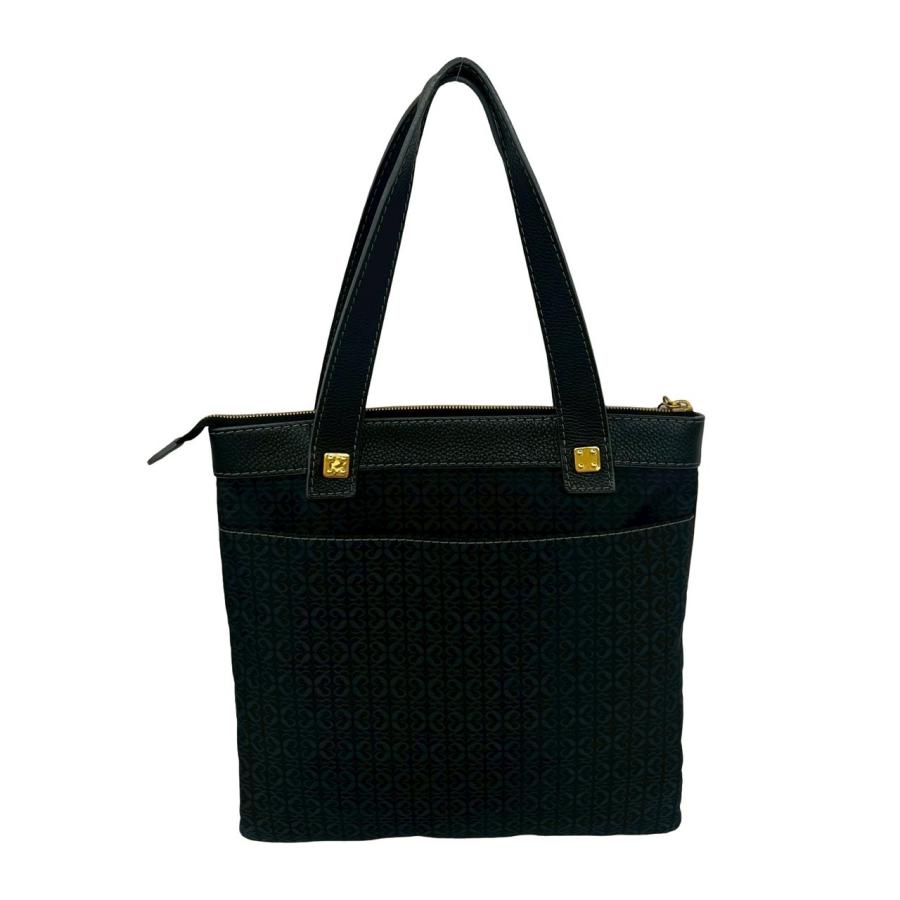 m*n様 【極美品】LOEWE ロエベ アナグラム レザートートバッグ ブラック LOEWE（ロエベ） 極 美品 アナグラム 総柄 キャンバス レザー 本革