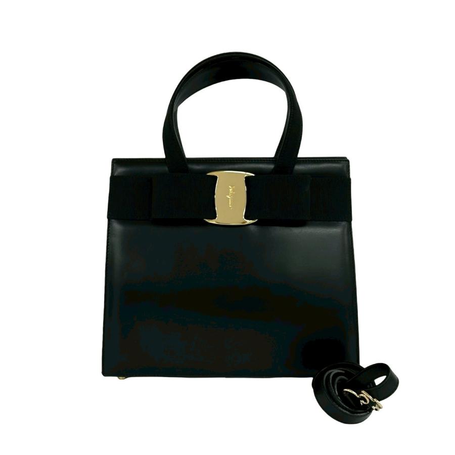 サルヴァトーレフェラガモ ヴァラリボン パテントレザー ハンドバッグ ブラック 極 美品 Salvatore Ferragamo サルヴァトーレフェラガモ ヴァラリボン