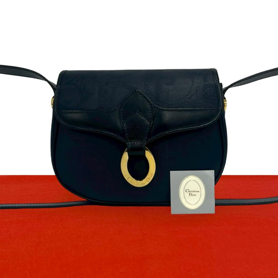 極美品 クリスチャンディオール レザー ショルダーバッグ トロッター柄 ブラック 極 美品 Christian Dior クリスチャンディオール ヴィンテージ