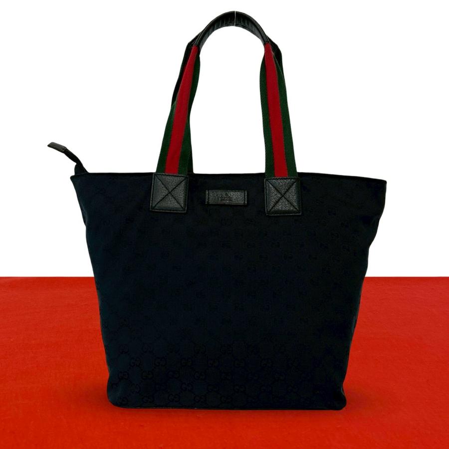 グッチ　トートバッグ　GGキャンバス　シェリーライン　レザー　ブラック　極美品 GUCCI（グッチ） 極 美品 シェリーライン GG キャンバス レザー 本革