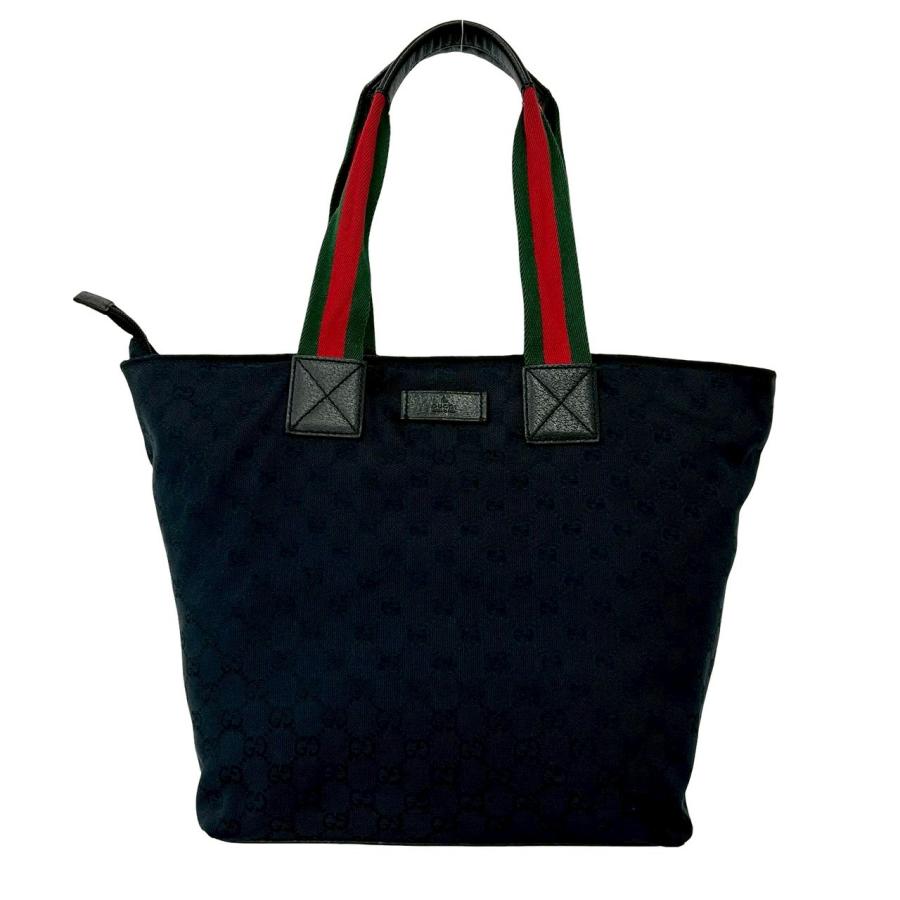 【希少】　グッチ　トートバッグ　GG　シェリーライン　レザー　キャンバス　黒 GUCCI（グッチ） 極 美品 シェリーライン GG キャンバス レザー 本革