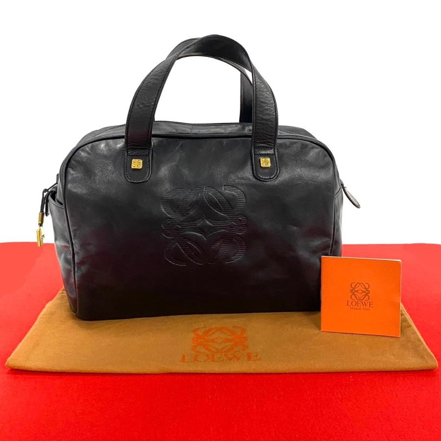 LOEWE ロエベ　アナグラム　ボストン　バッグ　大容量　トート　レザー LOEWE（ロエベ） 極 美品 希少品 アナグラム ロゴ エンボス レザー 本