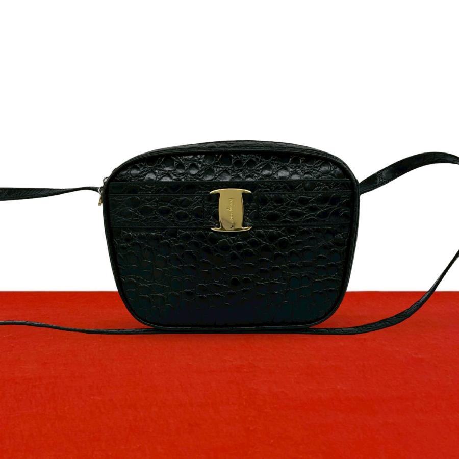 レディース Ferragamo ヴァラリボン クロコ型押し ショルダーバッグ 