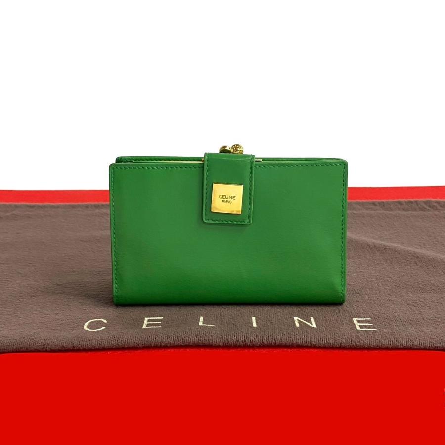 CELINE 極 美品 希少品 セリーヌ ロゴ 金具 ヴィンテージ レザー 本革 