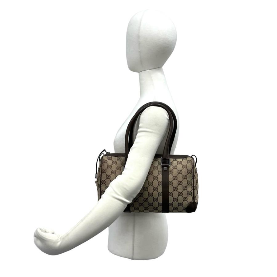 ✨美品GUCCI✨ GG ミニボストンバッグ ブラウンロゴ ゴールド金具 レザー GUCCI（グッチ） 極 美品 GG 柄 ロゴ 金具 キャンバス レザー 本革