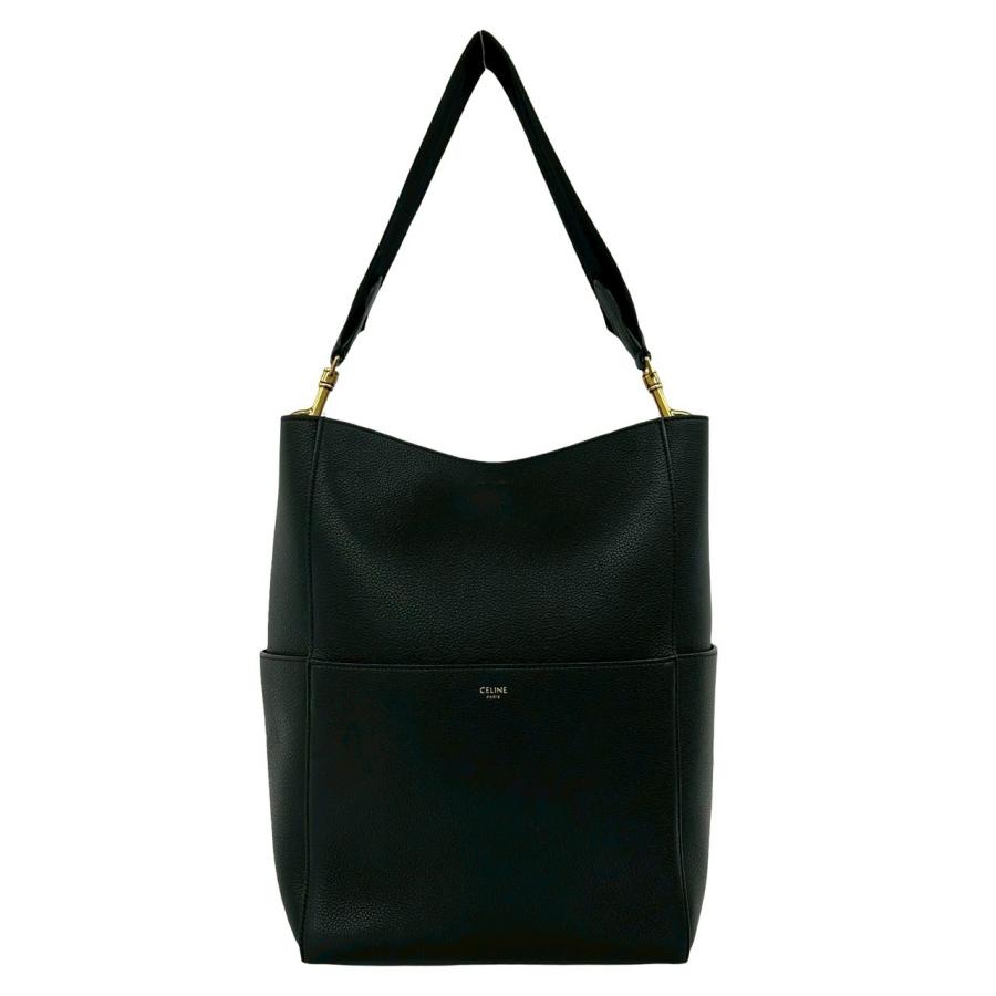 【極美品】セリーヌ　サングルバケット　ラージ　ショルダーバッグ　レザー　ブラック CELINE（セリーヌ） 極 美品 サングルバケット ロゴ レザー 本革 セミ