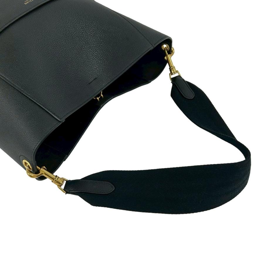 【極美品】セリーヌ　サングルバケット　ラージ　ショルダーバッグ　レザー　ブラック CELINE（セリーヌ） 極 美品 サングルバケット ロゴ レザー 本革 セミ