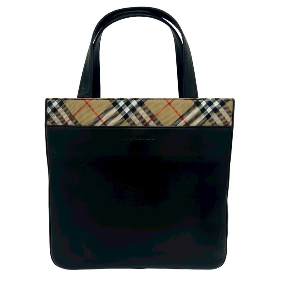 美品✨　バーバリー　ハンドバッグ　キャンバス　レザー　ノバチェック　ロゴ　黒 BURBERRY（バーバリー） 極 美品 ロゴ ノバチェック 柄 レザー 本革