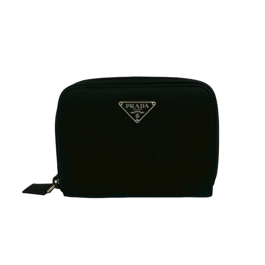 PRADA 二つ折り財布　三角ロゴ　表面ナイロン　中レザー　黒 PRADA（プラダ） 極 美品 三角ロゴ トライアングル プレート 金具