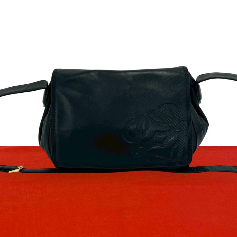 美品✨ LOEWE ワンショルダーバッグ アナグラム ブラック レザー LOEWE（ロエベ） 極 美品 アナグラム ロゴ レザー 本革 巾着