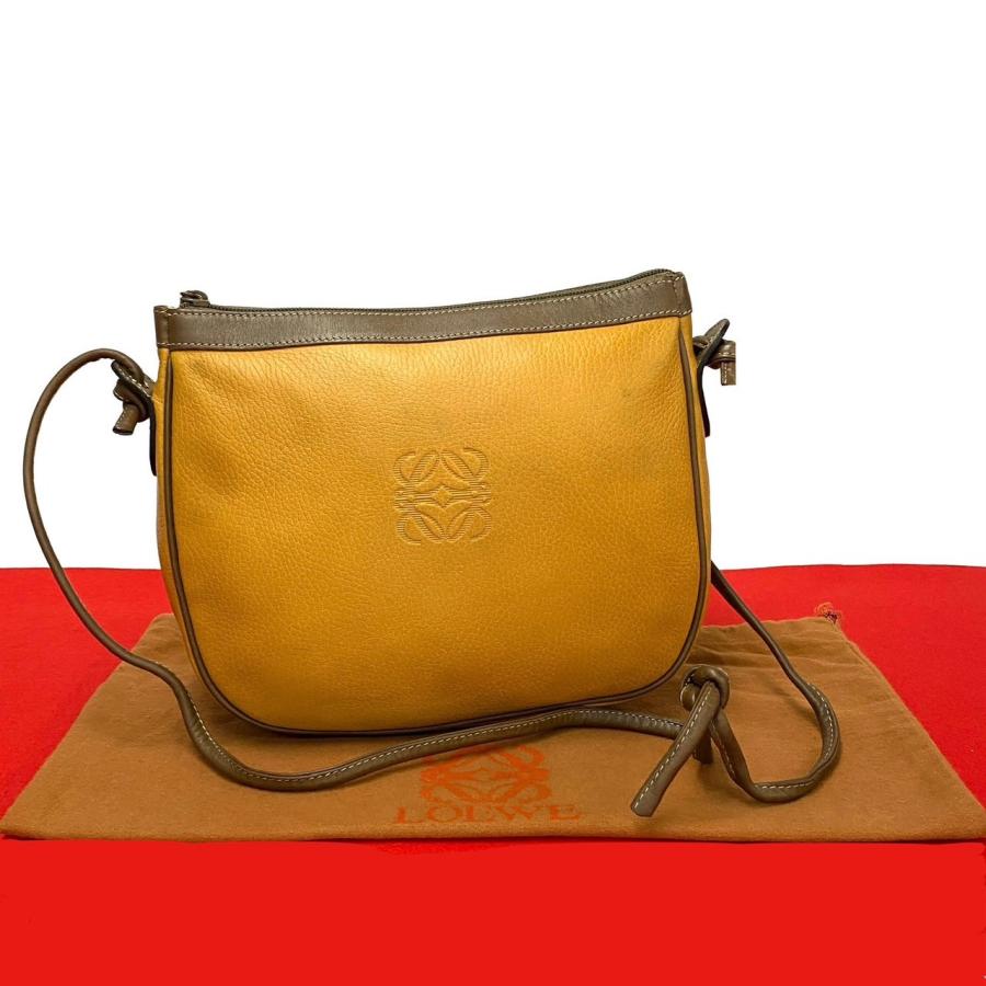 LOEWE 極 美品 希少品 ロエベ アナグラム ロゴ レザー 本革 ショルダー 