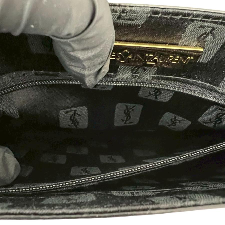 【美品】イヴサンローラン　トートバッグ　　ロゴ型押し　裏地総柄　レザー　黒 Yves Saint Laurent（イヴ・サンローラン） 極 美品 箱 袋付