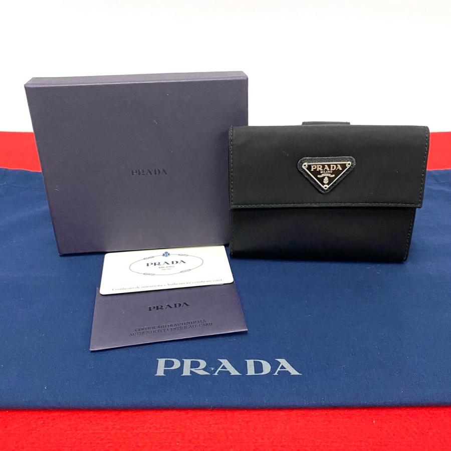 PRADA 極 美品 保存箱 カード付 プラダ 三角ロゴ 金具 サフィアーノ 