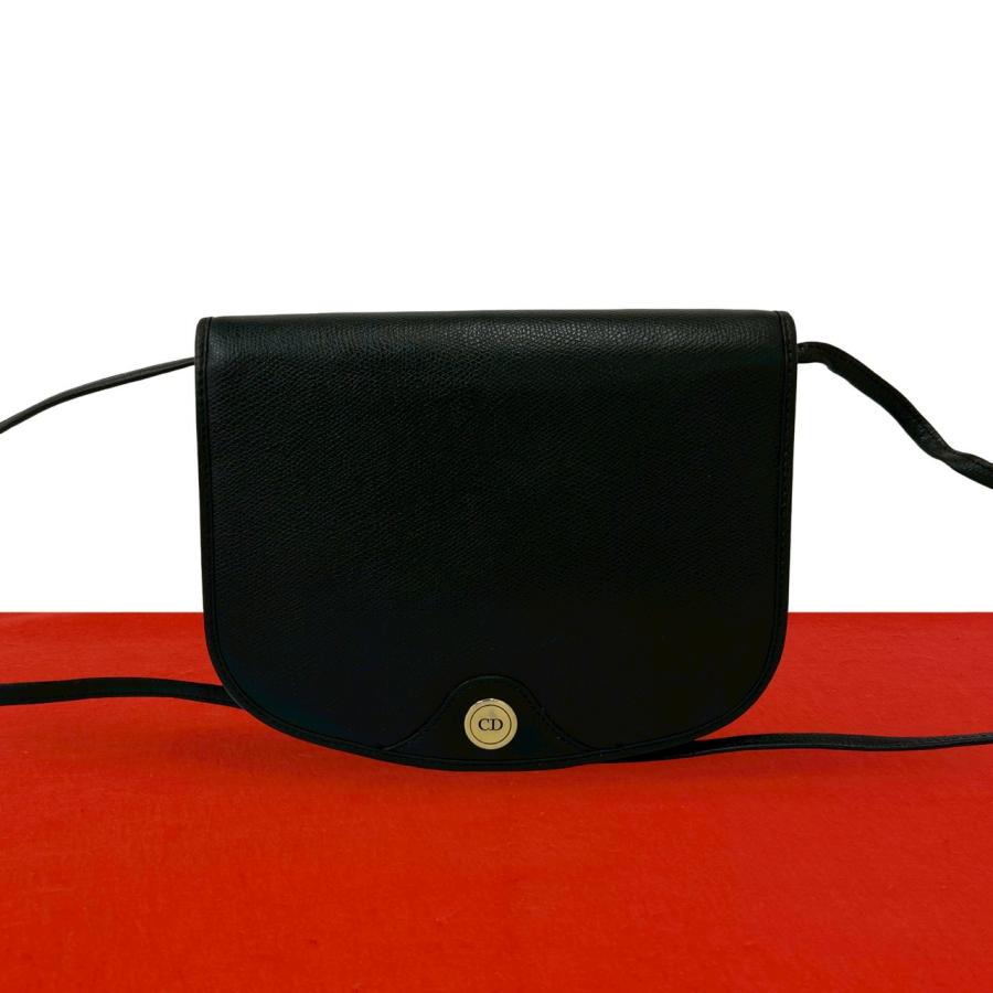 【美品】ディオール　ショルダーバッグ　CD金具　ポシェット　シボ革　レザー　黒色 極 美品 Christian Dior ディオール ヴィンテージ CD ロゴ 金具 レザー