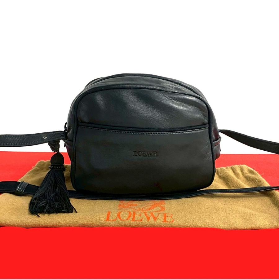 LOEWE 極 美品 袋付 ロエベ ヴィンテージ ロゴ タッセル ナッパ レザー  